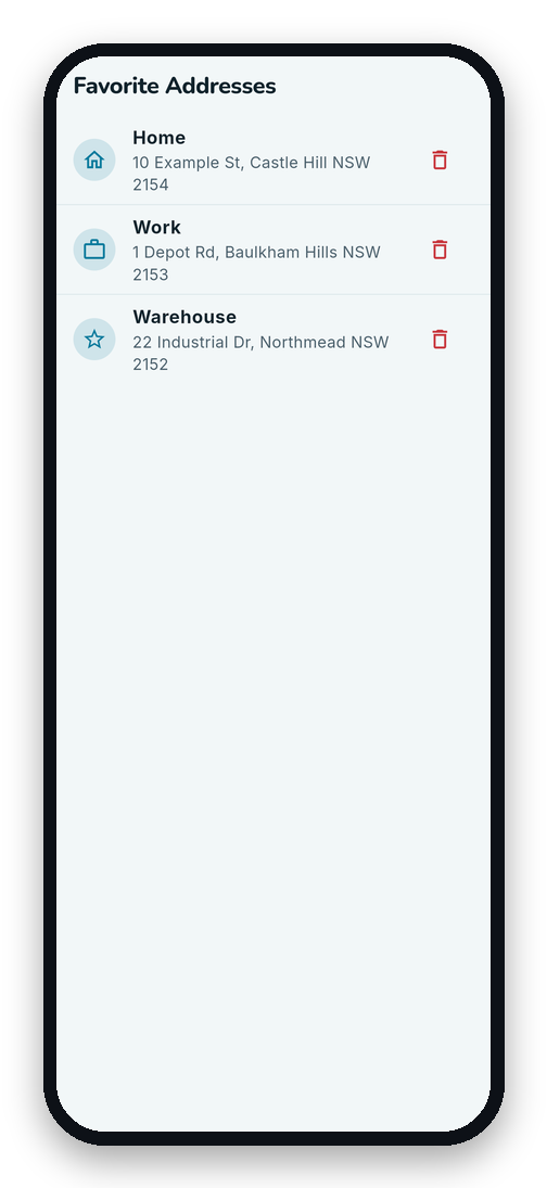 MiliRoute favourite addresses list for repeat delivery stops
